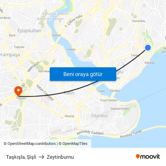 Taşkışla, Şişli to Zeytinburnu map