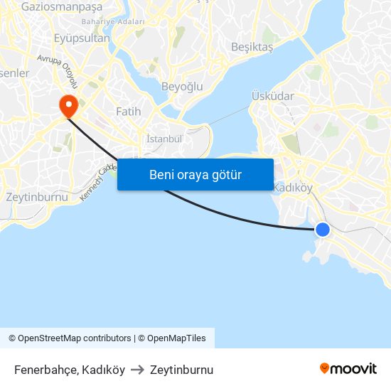 Fenerbahçe, Kadıköy to Zeytinburnu map