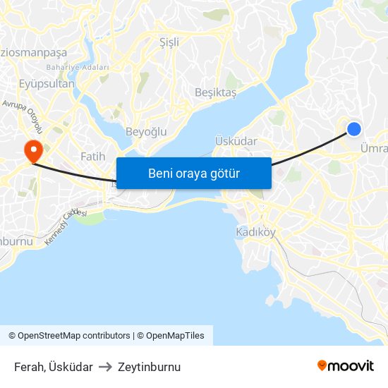 Ferah, Üsküdar to Zeytinburnu map