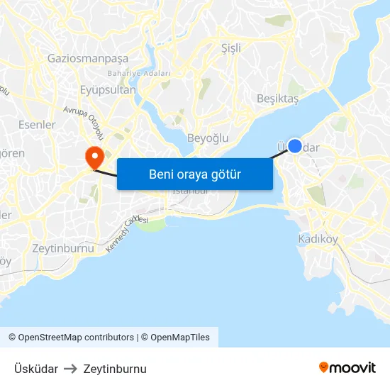 Üsküdar to Zeytinburnu map