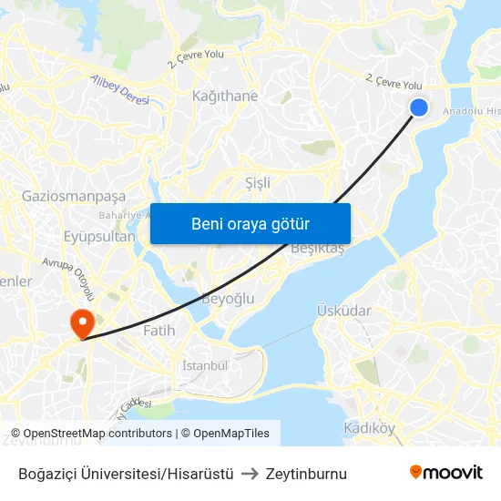 Boğaziçi Üniversitesi/Hisarüstü to Zeytinburnu map