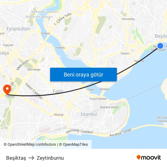 Beşiktaş to Zeytinburnu map