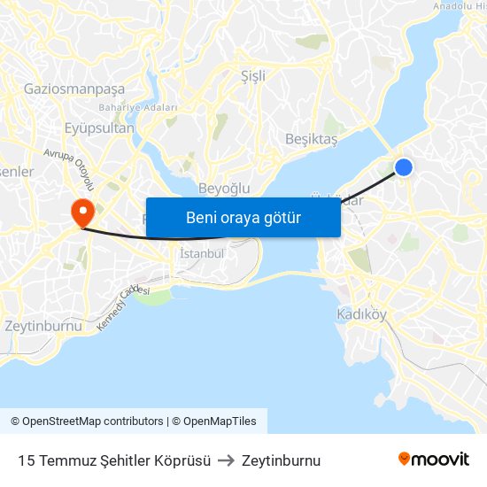 15 Temmuz Şehitler Köprüsü to Zeytinburnu map