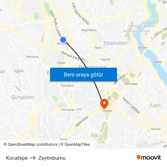 Kocatepe to Zeytinburnu map