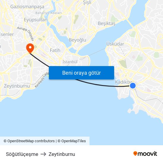 Söğütlüçeşme to Zeytinburnu map