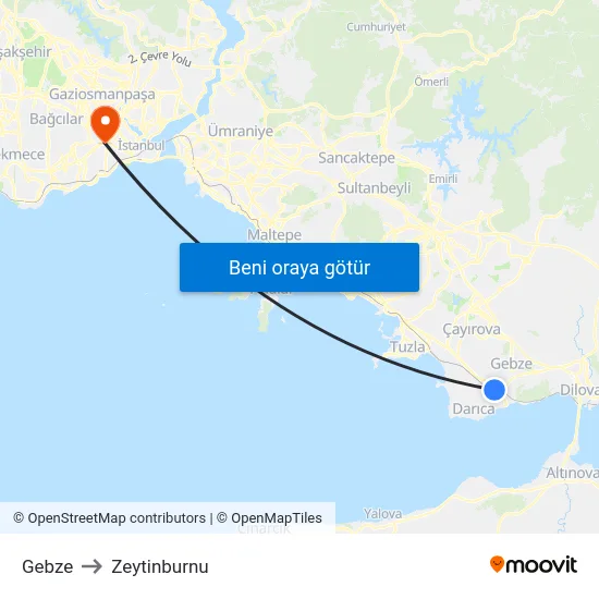 Gebze to Zeytinburnu map
