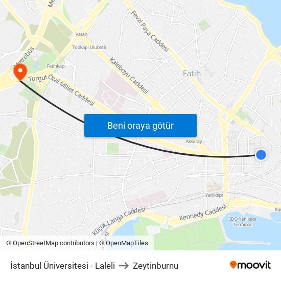 İstanbul Üniversitesi - Laleli to Zeytinburnu map