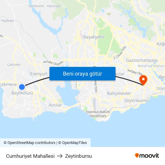 Cumhuriyet Mahallesi to Zeytinburnu map