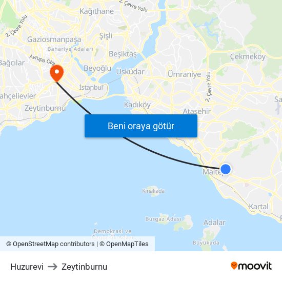 Huzurevi to Zeytinburnu map