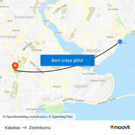 Kabataş to Zeytinburnu map