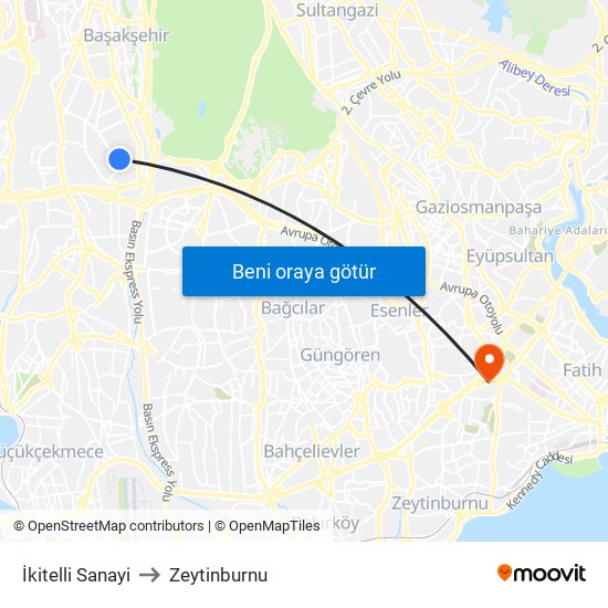 İkitelli Sanayi to Zeytinburnu map