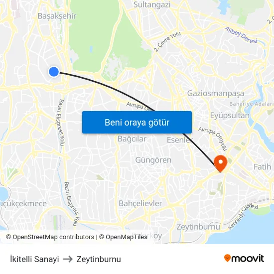 İkitelli Sanayi to Zeytinburnu map