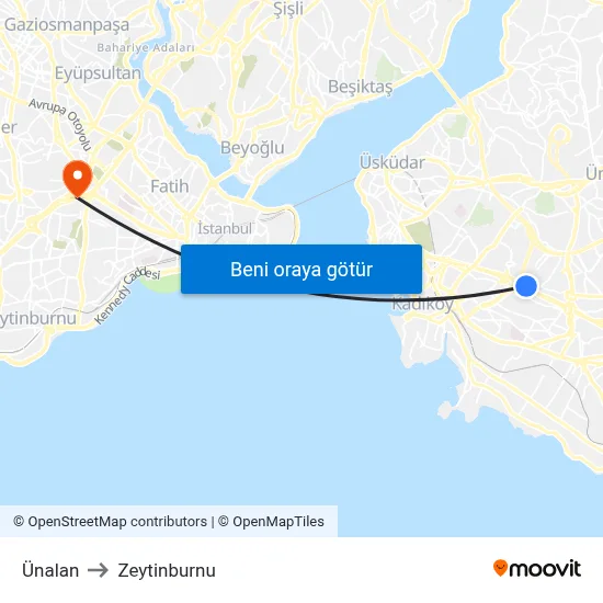 Ünalan to Zeytinburnu map