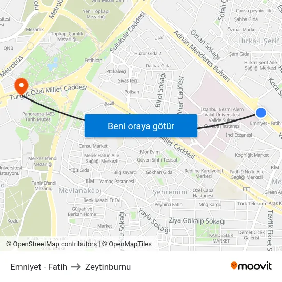 Emniyet - Fatih to Zeytinburnu map