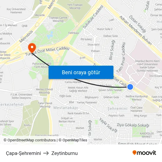 Çapa-Şehremini to Zeytinburnu map