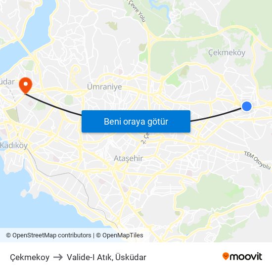 Çekmekoy to Valide-I Atık, Üsküdar map