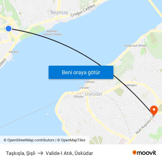 Taşkışla, Şişli to Valide-I Atık, Üsküdar map