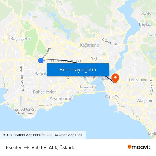 Esenler to Valide-I Atık, Üsküdar map