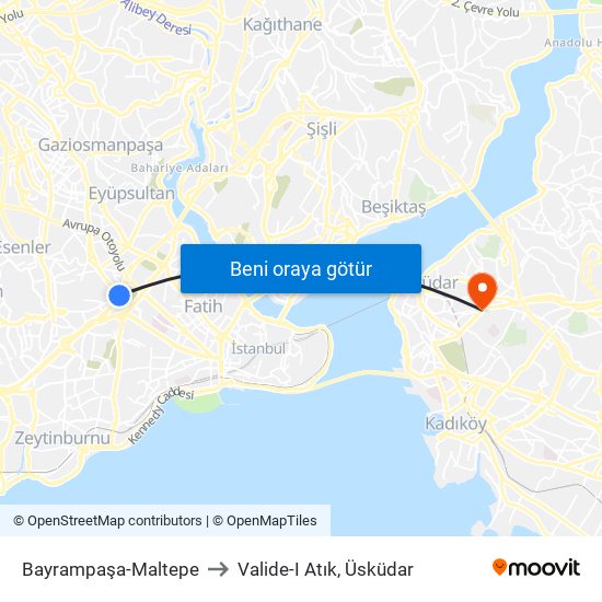 Bayrampaşa-Maltepe to Valide-I Atık, Üsküdar map