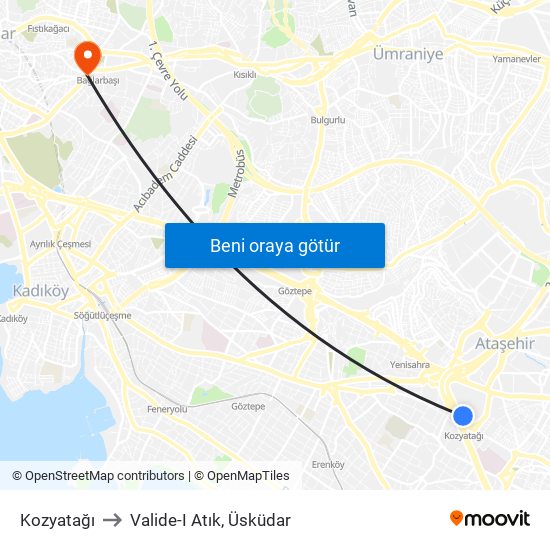 Kozyatağı to Valide-I Atık, Üsküdar map