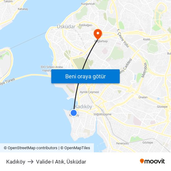 Kadıköy to Valide-I Atık, Üsküdar map