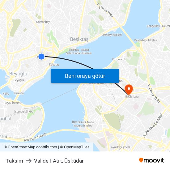 Taksim to Valide-I Atık, Üsküdar map
