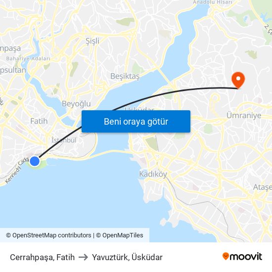 Cerrahpaşa, Fatih to Yavuztürk, Üsküdar map