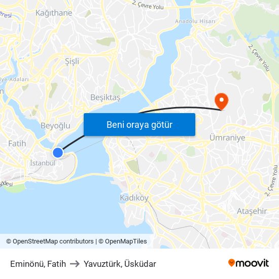 Eminönü, Fatih to Yavuztürk, Üsküdar map