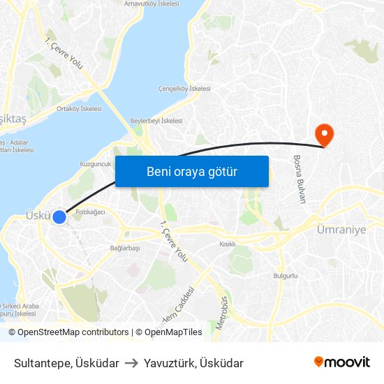 Sultantepe, Üsküdar to Yavuztürk, Üsküdar map