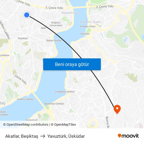 Akatlar, Beşiktaş to Yavuztürk, Üsküdar map