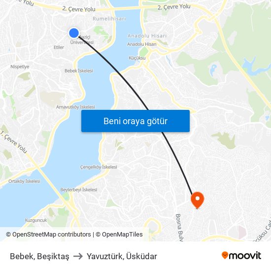 Bebek, Beşiktaş to Yavuztürk, Üsküdar map