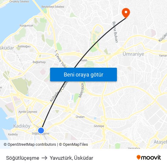 Söğütlüçeşme to Yavuztürk, Üsküdar map