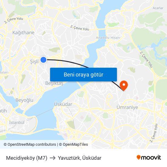 Mecidiyeköy (M7) to Yavuztürk, Üsküdar map