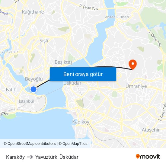 Karaköy to Yavuztürk, Üsküdar map