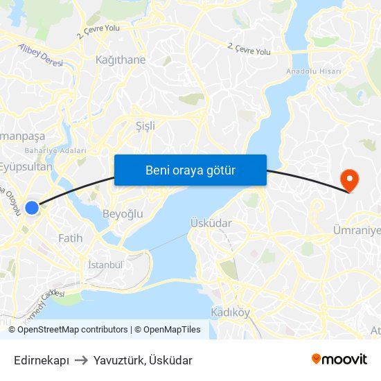 Edirnekapı to Yavuztürk, Üsküdar map