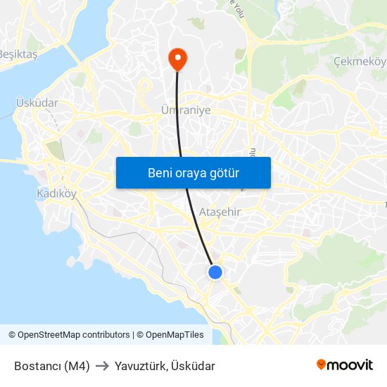 Bostancı (M4) to Yavuztürk, Üsküdar map