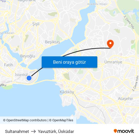 Sultanahmet to Yavuztürk, Üsküdar map