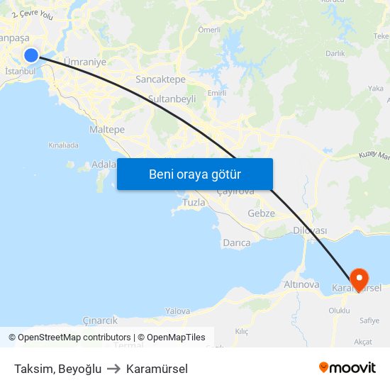 Taksim, Beyoğlu to Karamürsel map