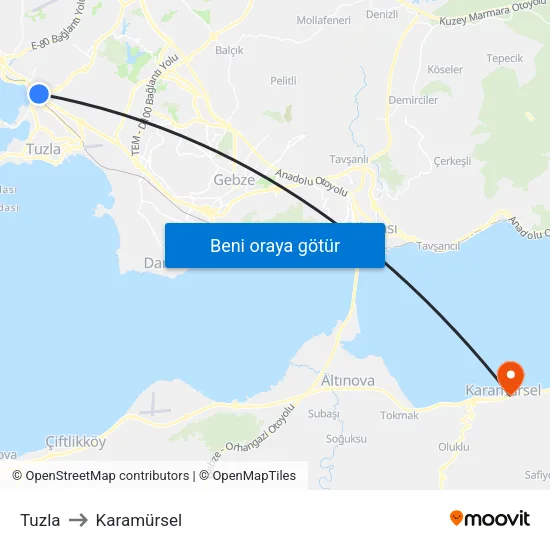 Tuzla to Karamürsel map