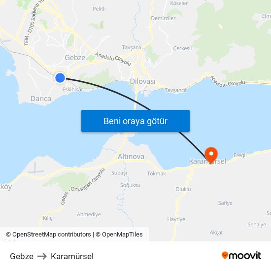 Gebze to Karamürsel map