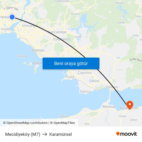 Mecidiyeköy (M7) to Karamürsel map