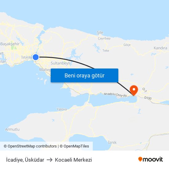 İcadiye, Üsküdar to Kocaeli Merkezi map