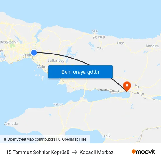 15 Temmuz Şehitler Köprüsü to Kocaeli Merkezi map