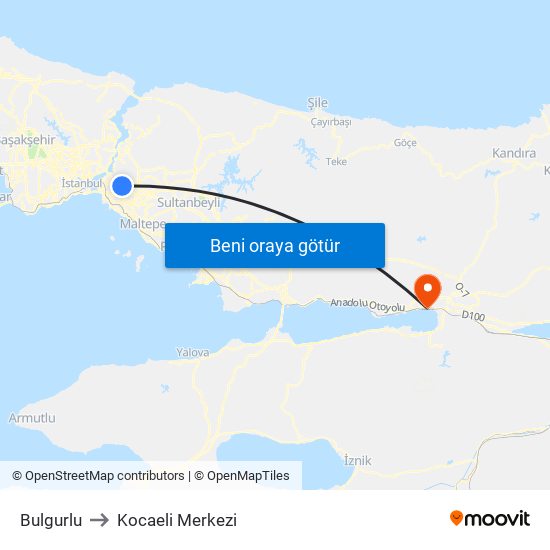 Bulgurlu to Kocaeli Merkezi map
