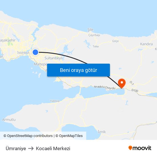 Ümraniye to Kocaeli Merkezi map