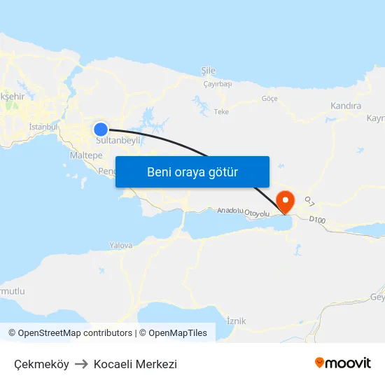 Çekmeköy to Kocaeli Merkezi map