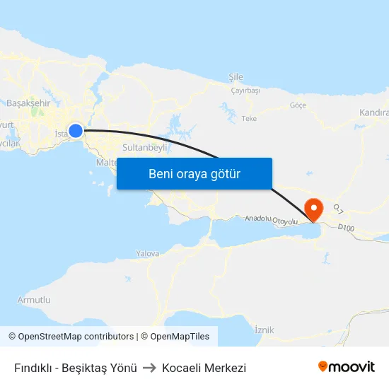 Fındıklı - Beşiktaş Yönü to Kocaeli Merkezi map