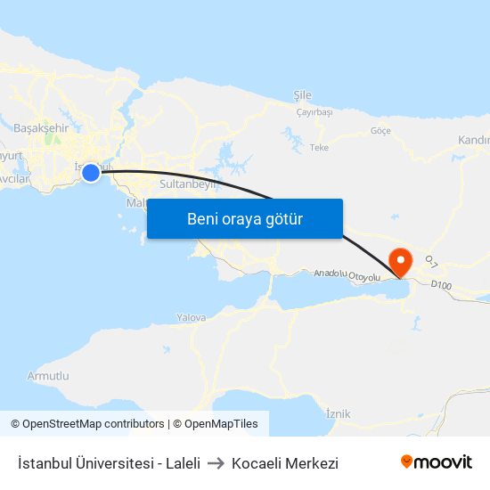 İstanbul Üniversitesi - Laleli to Kocaeli Merkezi map