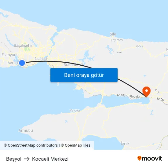 Beşyol to Kocaeli Merkezi map