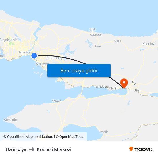 Uzunçayır to Kocaeli Merkezi map